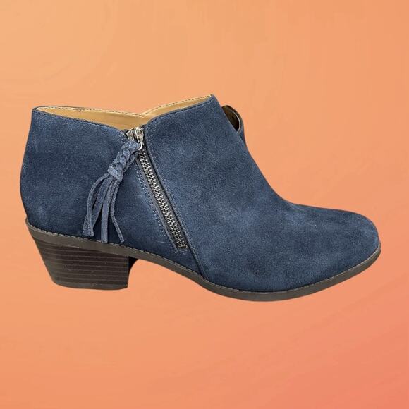 Vionic Womens Shyanne Navy Blue Zipper Suede Booties Ankle Boots Shoes 11 - Picture 4 of 10